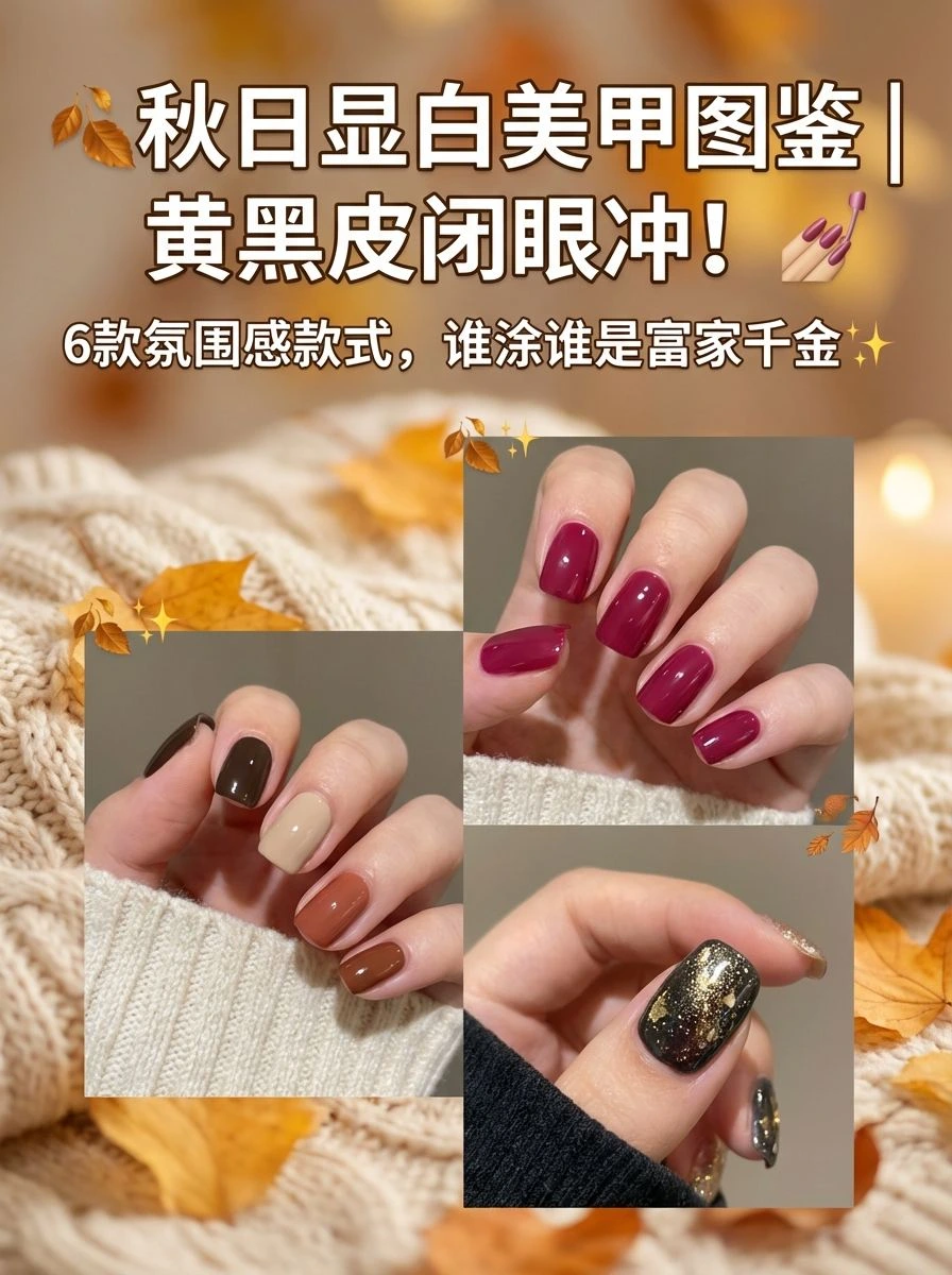 黄黑皮闭眼冲！6款秋冬显白美甲💅