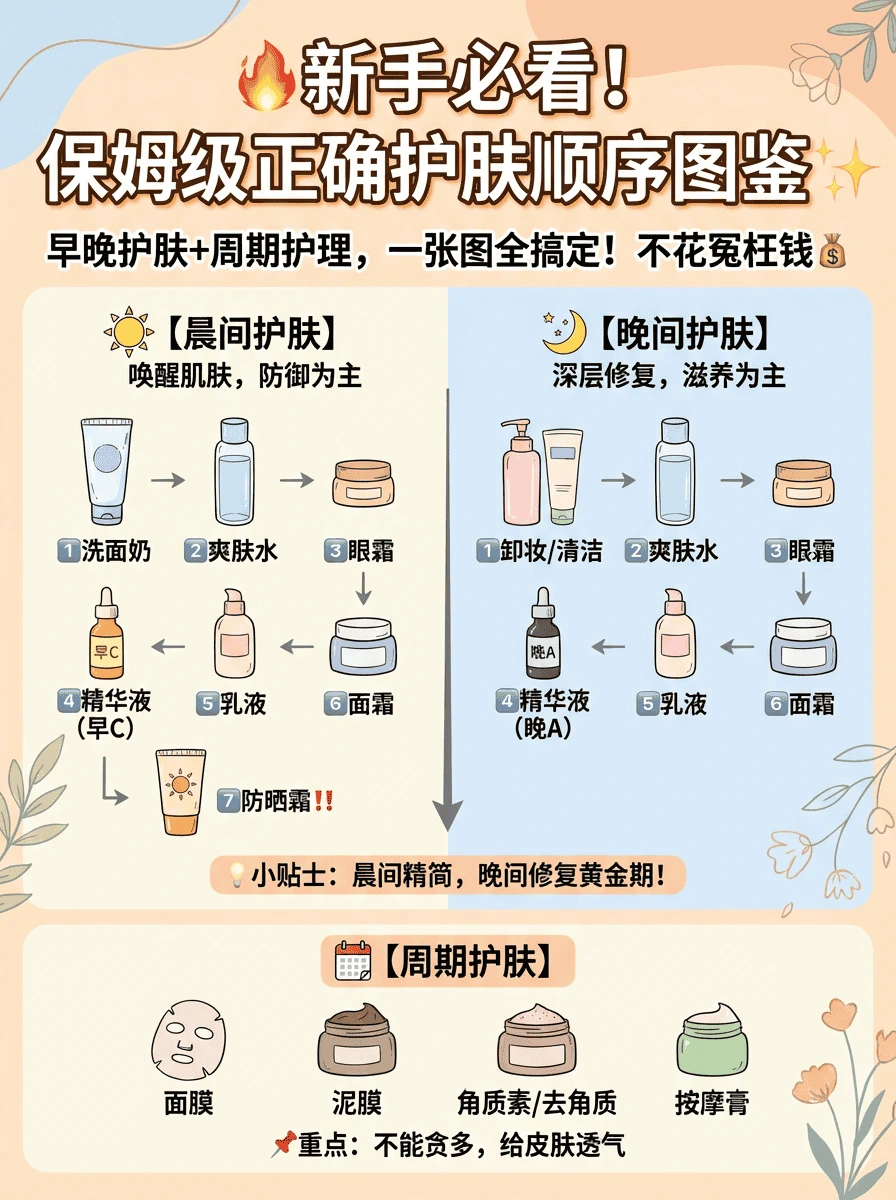 新手正确护肤顺序🌟1分钟看懂！